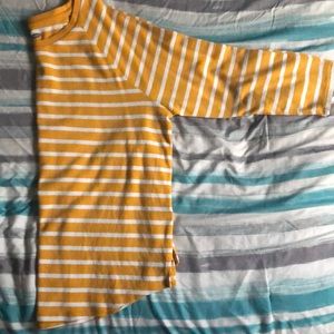 Mustard Yellow and White Stripe Mid- Sleeve Shirt